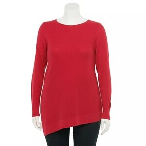 Apt. 9® Asymmetrical-Hem Crewneck Tunic Length Lightweight Sweater Red Sz 4X